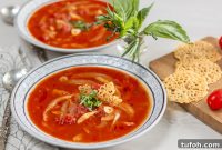 Herbed Tomato & Fennel Soup with Crispy Parmesan Shards