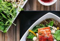 Asian Salmon and Greens Noodle Bowls with Sesame Ginger Dressing