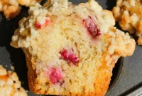 Strawberry Rhubarb Streusel Muffins with Sour Cream