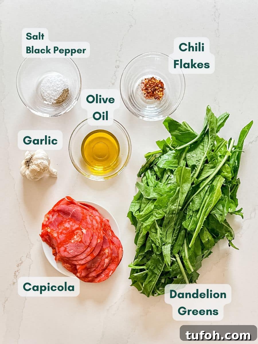 An overhead image of labeled recipe ingredients.