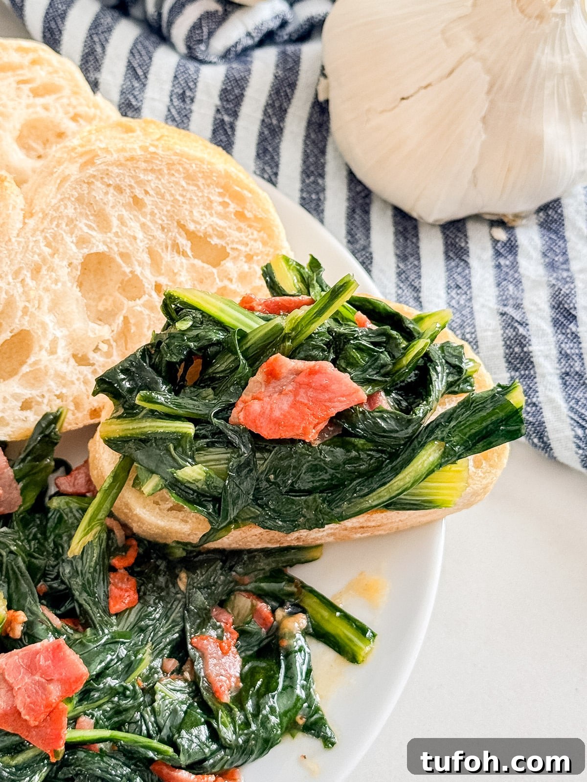 Dandelion greens of a slice of bread.