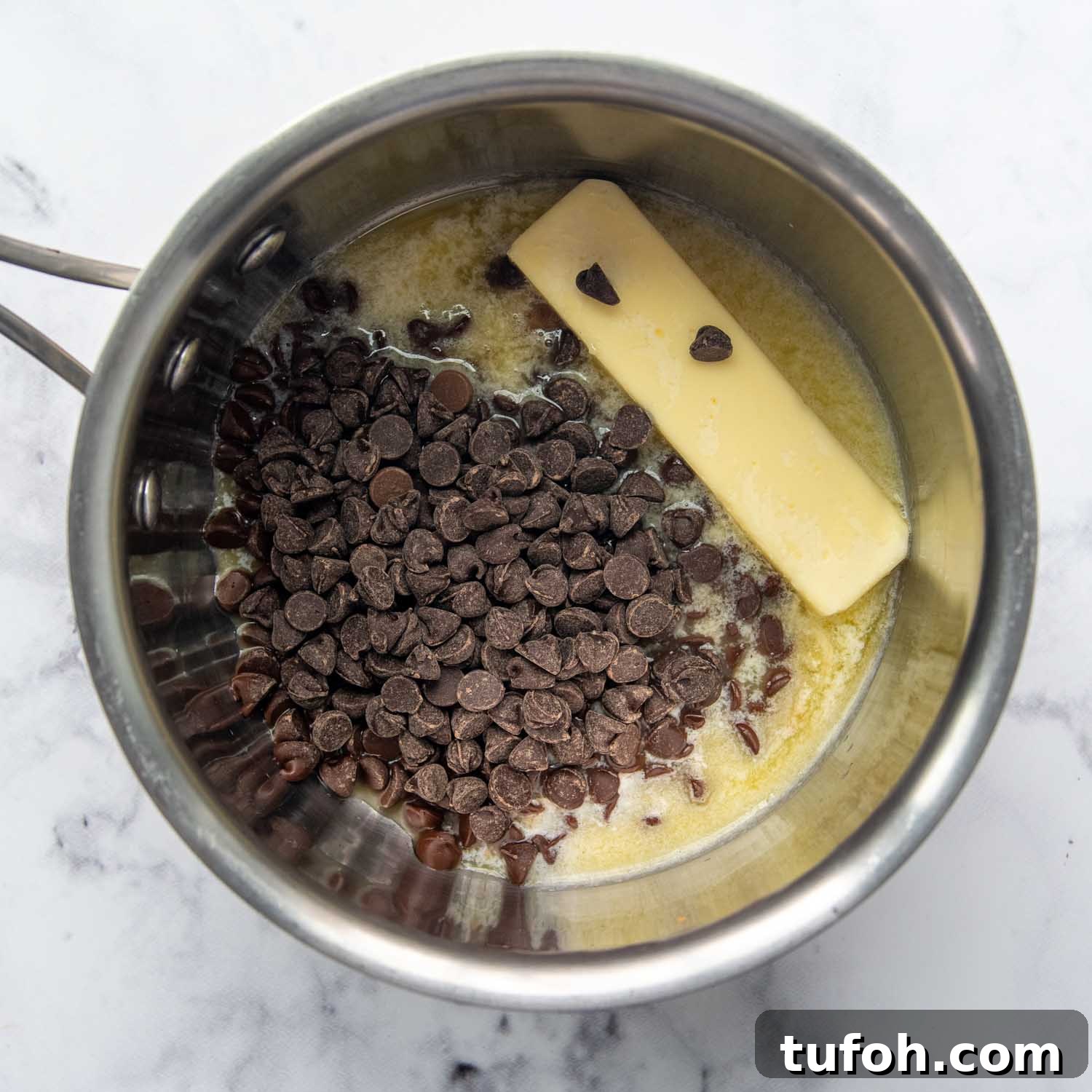 Ultra-Fudgy Almond Flour Chocolate Brownies 3 butter and chocolate chips melting.