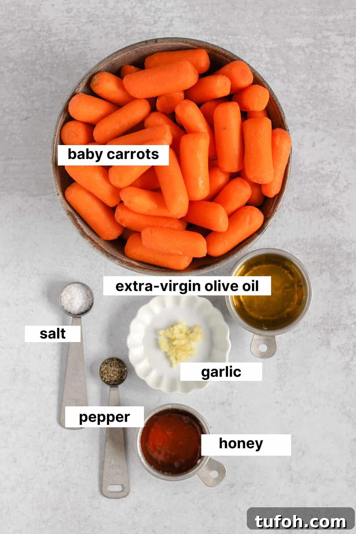 Labeled ingredients for air fried baby carrots.