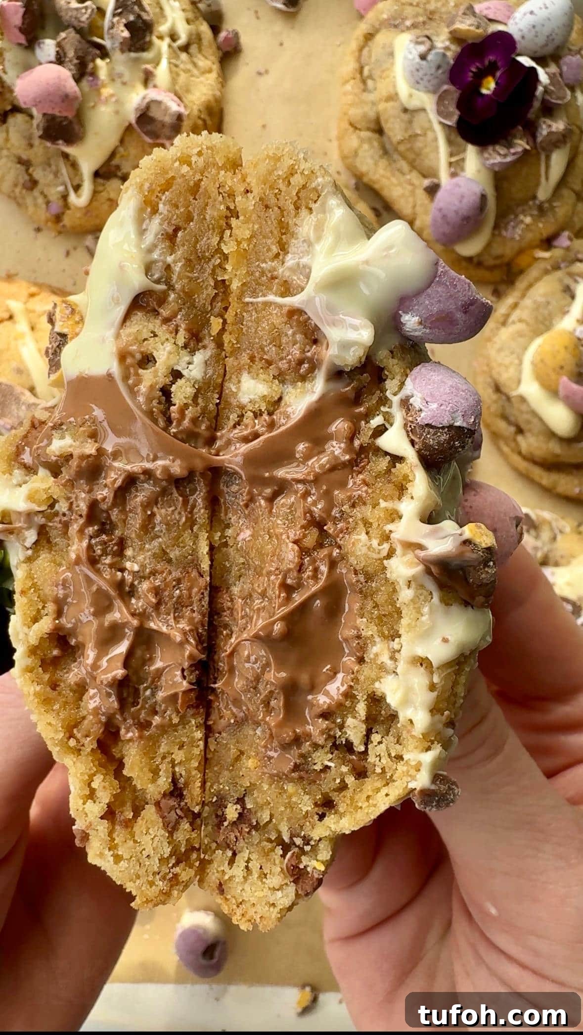 cross section of mini egg cookies.