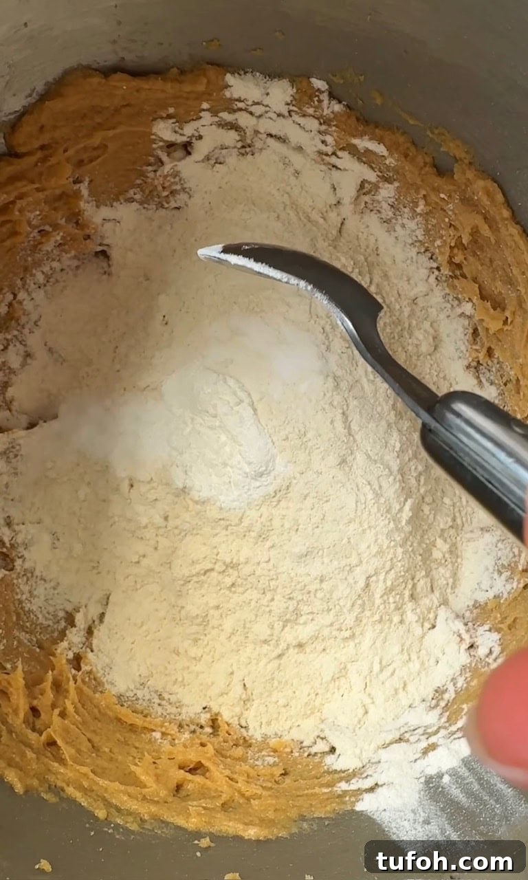 adding flour and baking powder.