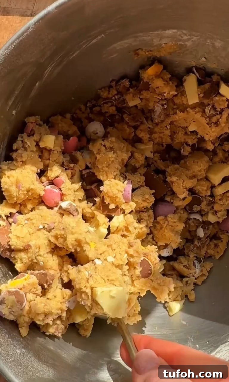 mini egg cookies dough in bowl.