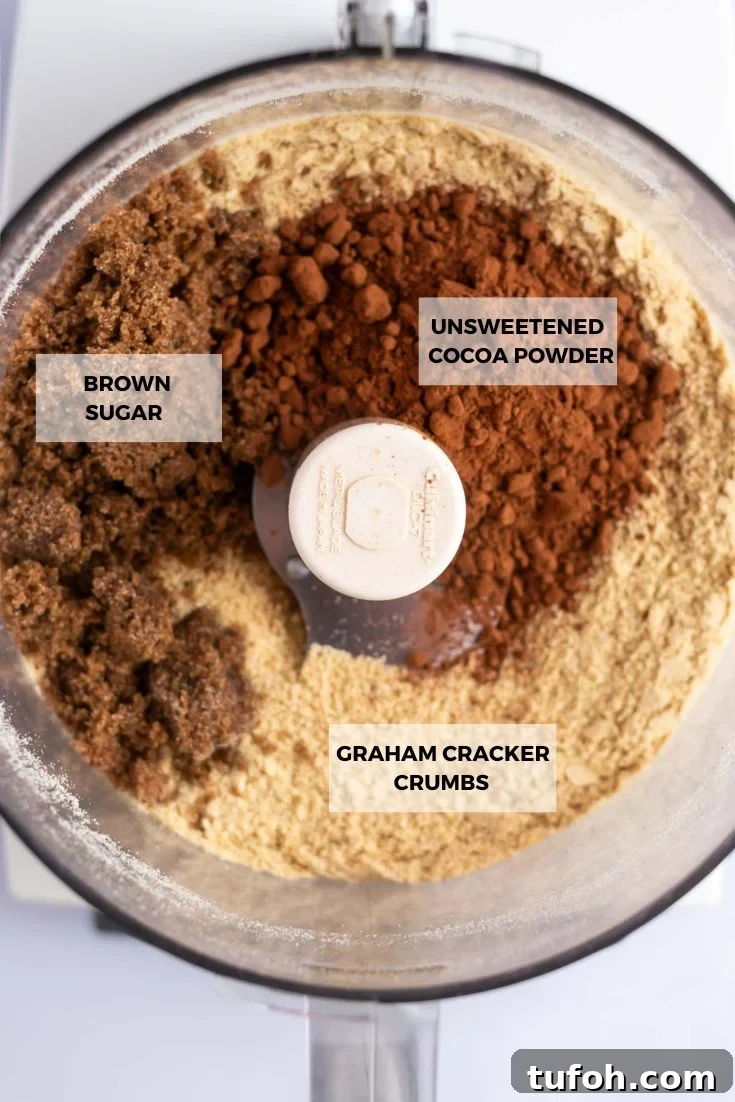 chocolate graham cracker crust ingredients in a food processor