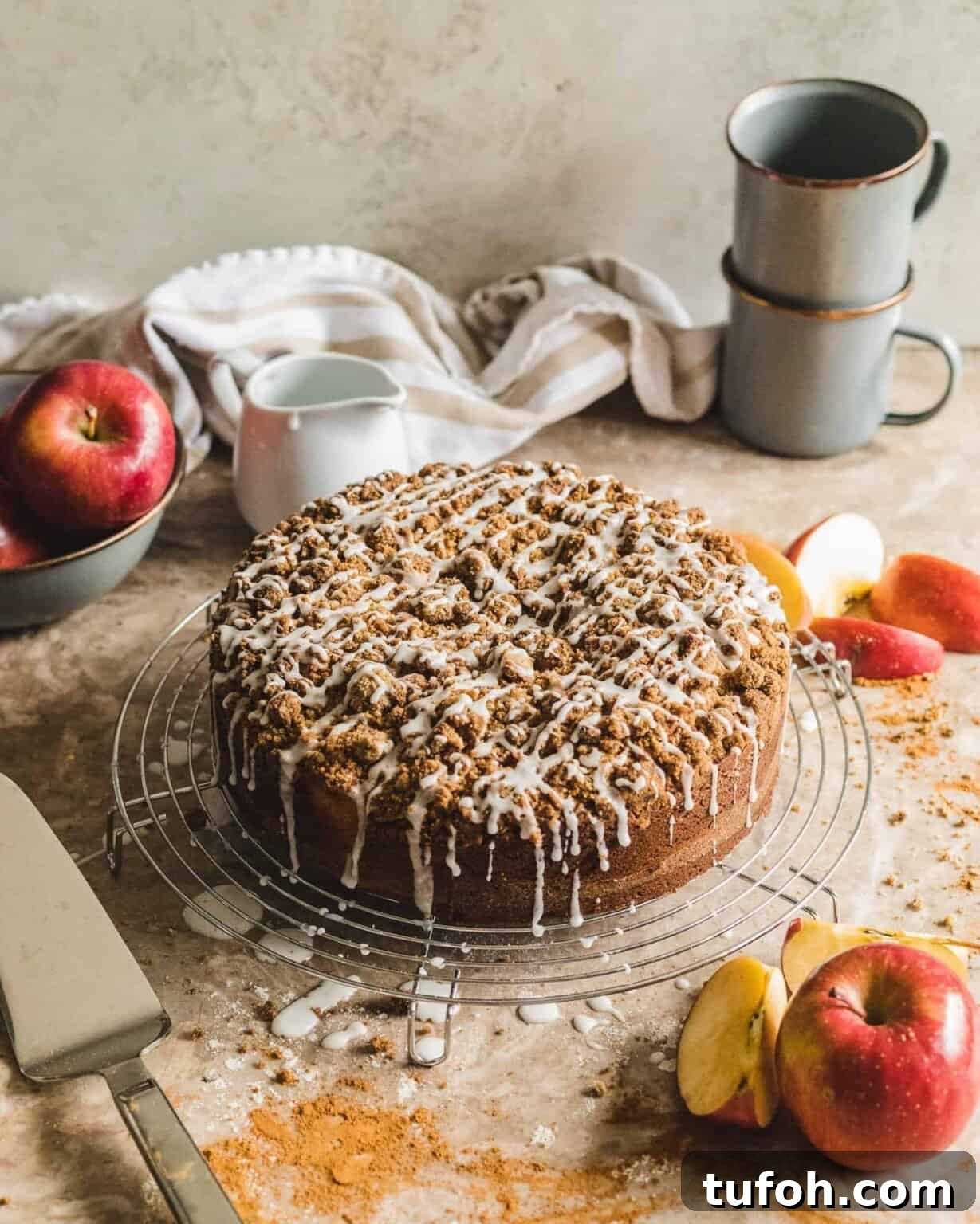 Master Brown Butter: Step-by-Step Guide for Nutty, Aromatic Finish 8 brown butter coffee cake on a cooling rack with apples