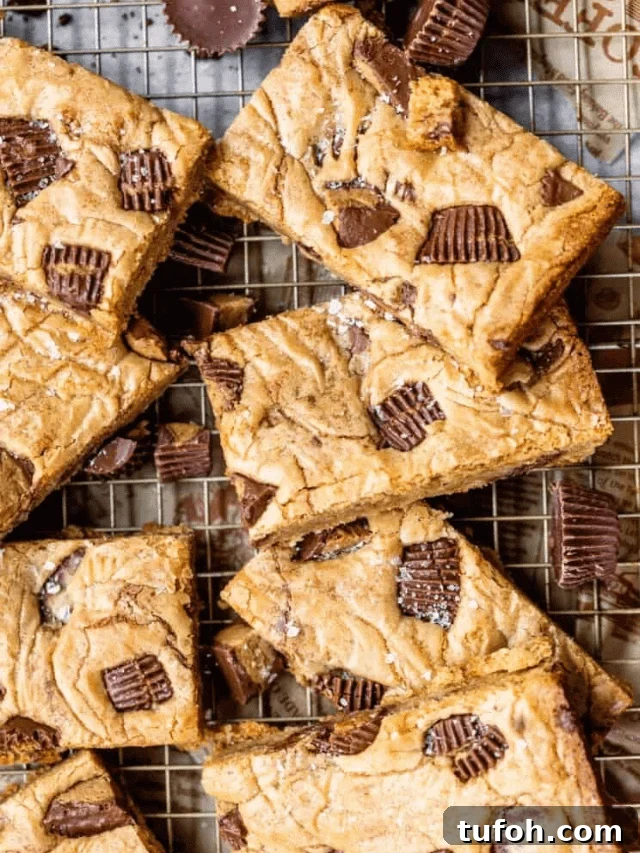 Master Brown Butter: Step-by-Step Guide for Nutty, Aromatic Finish 9 brown butter peanut butter cup blondies on a cooling rack
