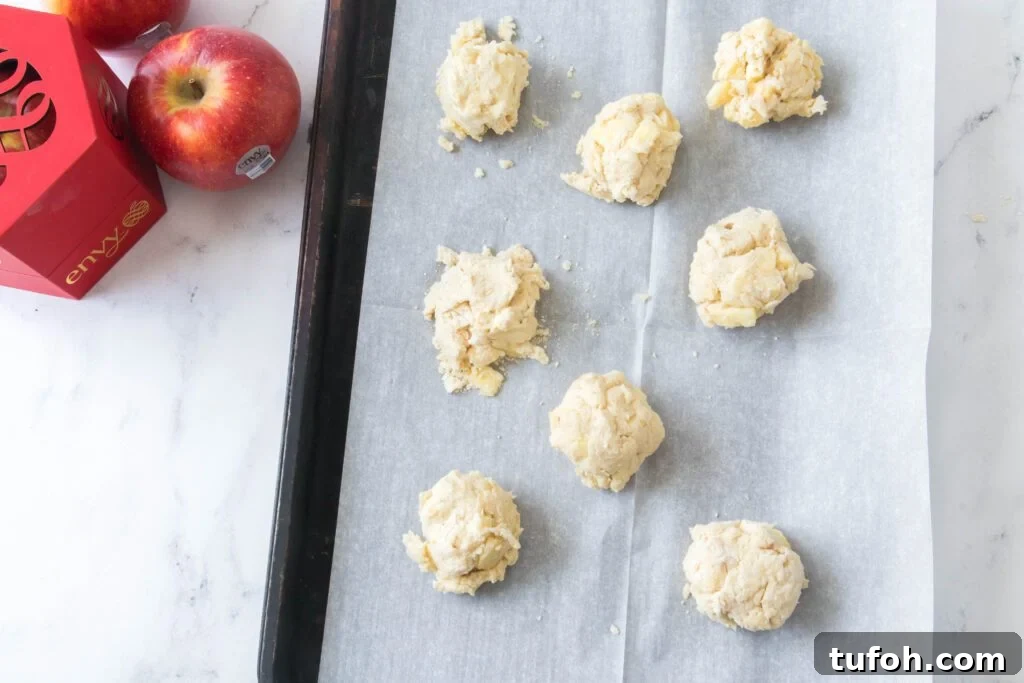 Flaky Apple Drop Biscuits Recipe for Autumn Baking 7 apple drop biscuit dough on a pan
