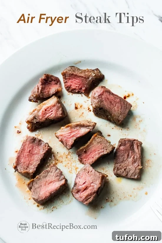 Best Air Fryer Steak Tips Recipe on a plate 