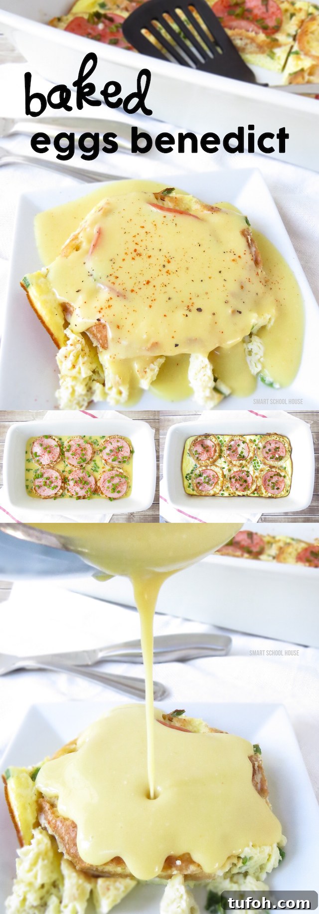 How to make Baked Eggs Benedict for breakfast - The EASIEST way to make eggs benedict ever! A no fuss, no fail recipe that is ready in minutes. Everybody LOVED this!!!