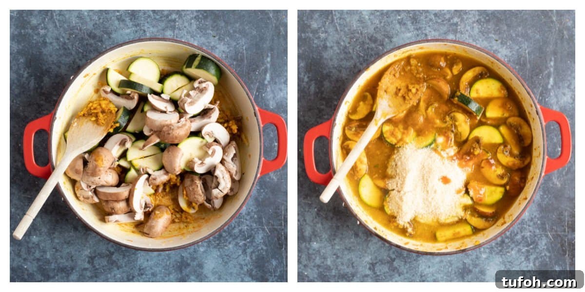 Leftover Turkey Curry: Flavorful Recipe for Quick Weeknight Dinner 5 Adding vegetables to the turkey curry.
