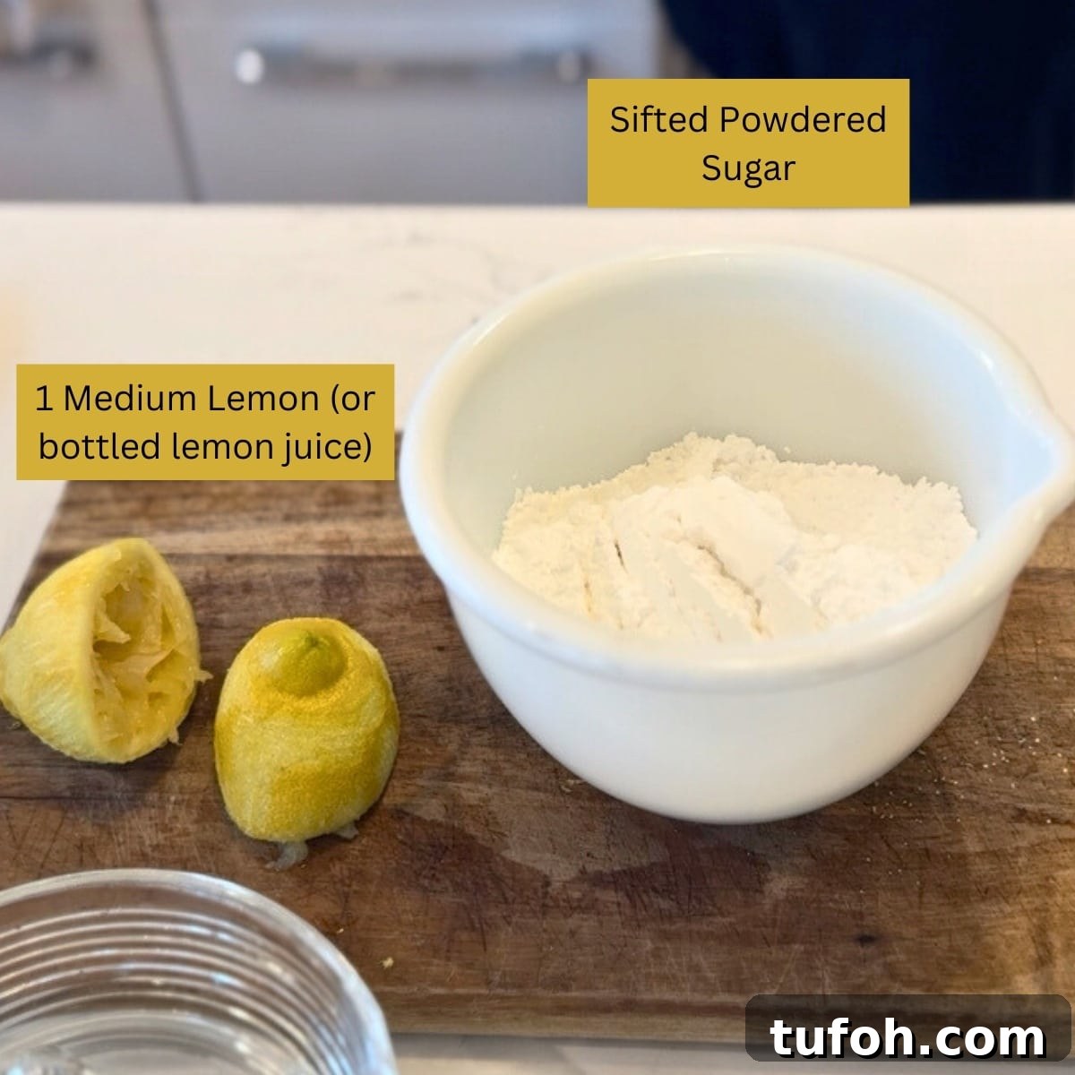 Lemon Glaze with 2 Ingredients That Won’t Soak In 3 two ingredients: a lemon and powdered sugar