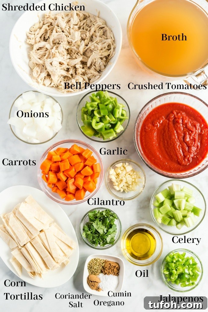 Comforting Chicken Tortilla Soup with Avocado and Crispy Tortillas 5 Chicken Tortilla Soup ingredients