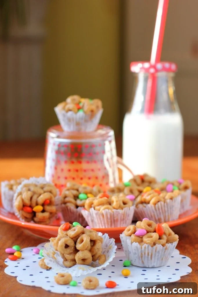 No-Bake 3-Ingredient Cereal Bars with Peanut Butter & Honey 10 no bake cereal bars can be baked in mini muffin tins to make snacky little bites