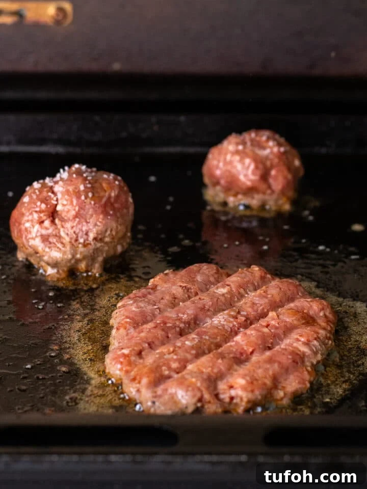 Caramelized Onion Smash Burger — Next-Level Flavor 13 smashed burger patty on grill