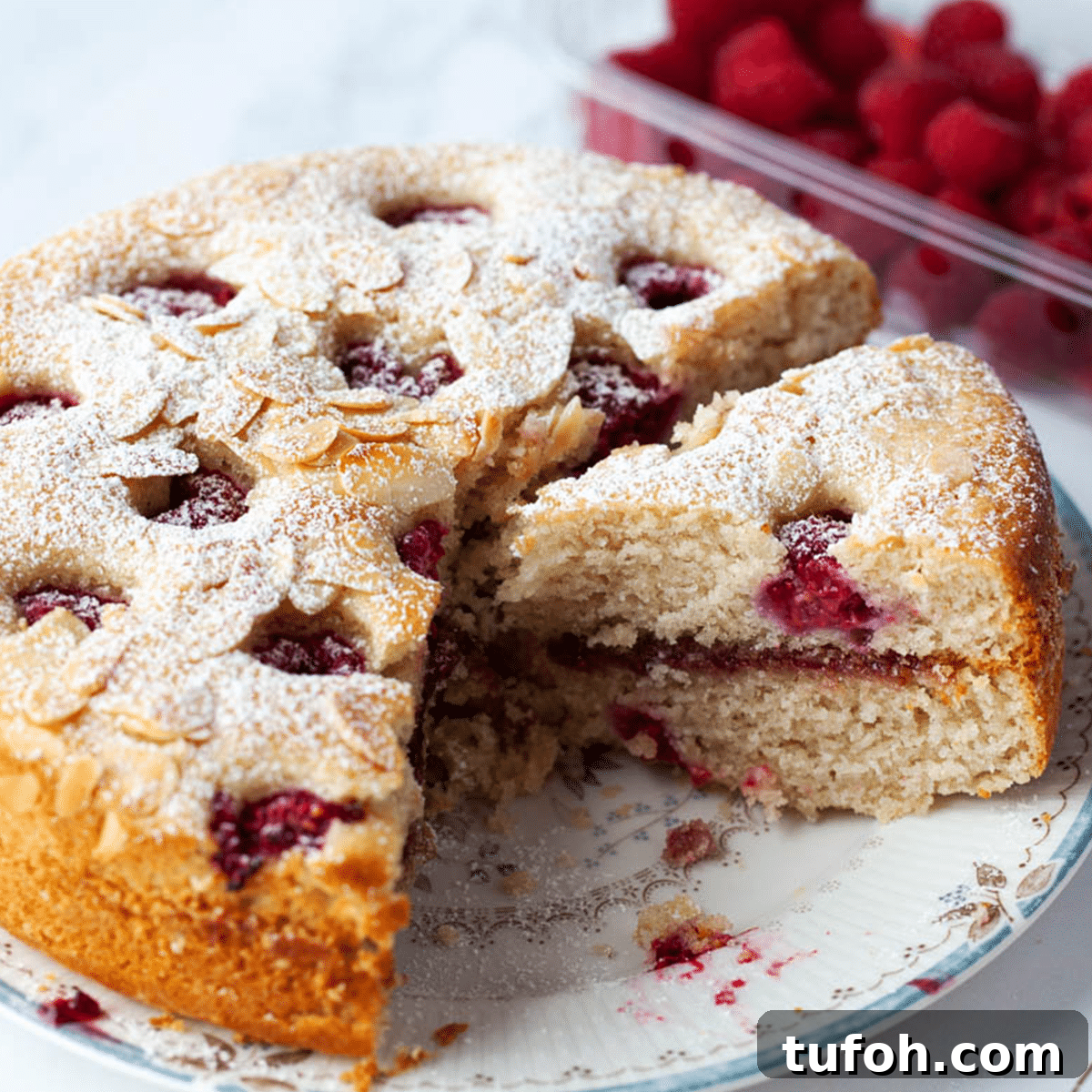 Vegan Raspberry Bakewell Cake - A British cake made with raspberries and almonds