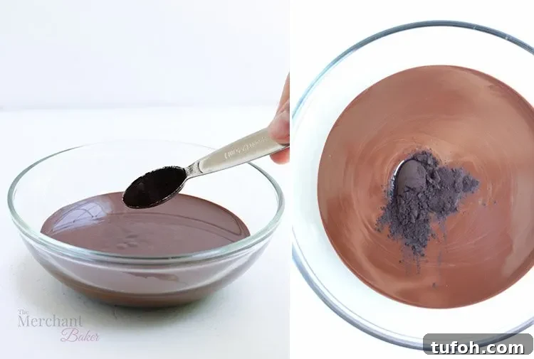 Chocolate Shell Ice Cream Topping: Crunchy Hard Chocolate Coating 9 A two image collection of melting chocolate for Chocolate Hardshell Ice Cream Topping from themerchantbaker.com