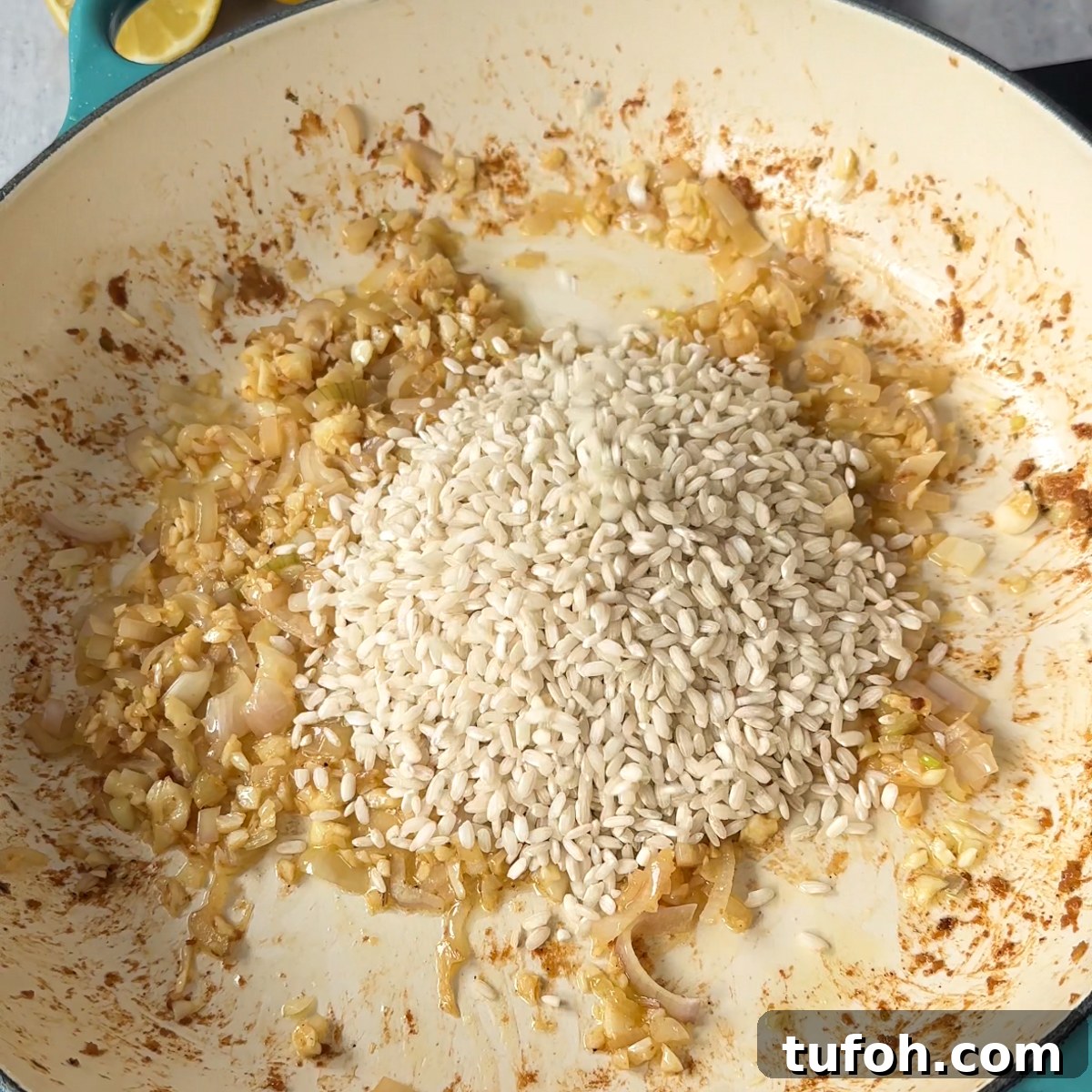 Start making the risotto with the chicken!