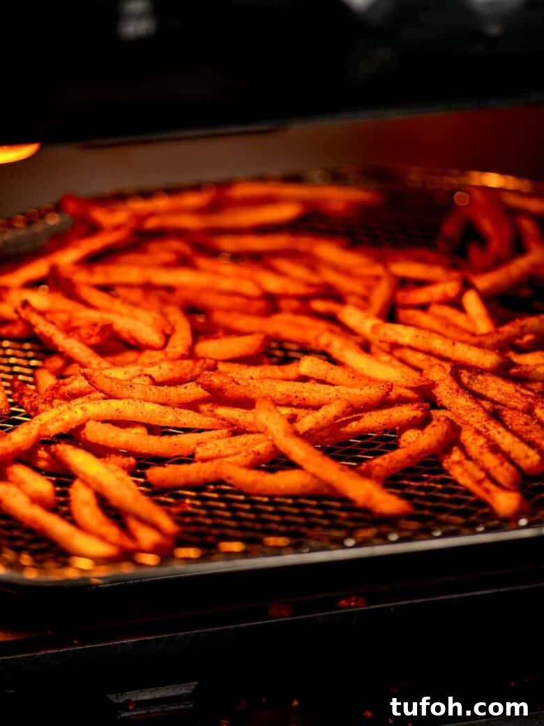 Fries in an air fryer.