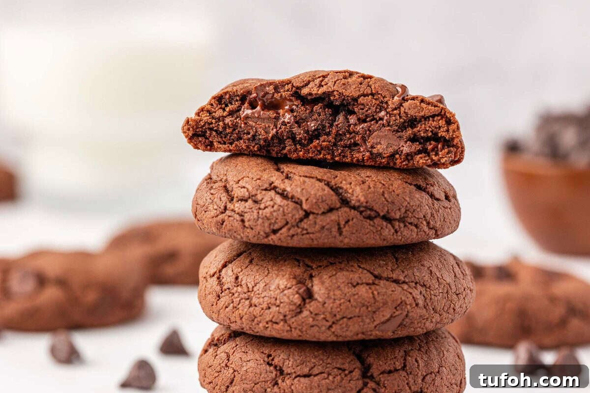 chocolate cake mix cookies stacked