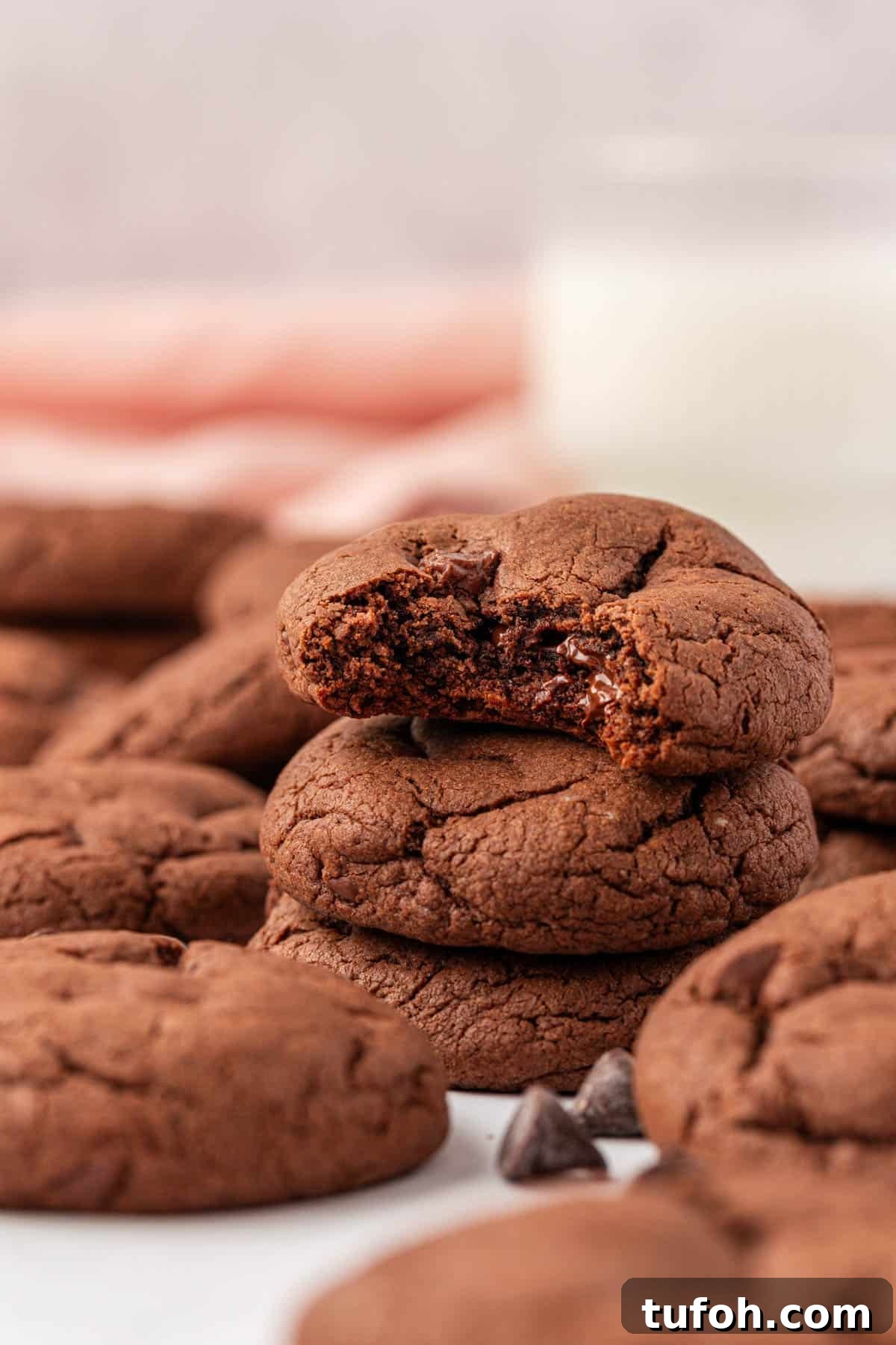 chocolate cake mix cookie with a bite taken out