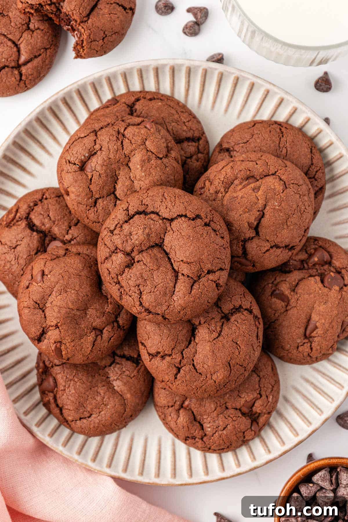 chocolate cake mix cookies on a plate