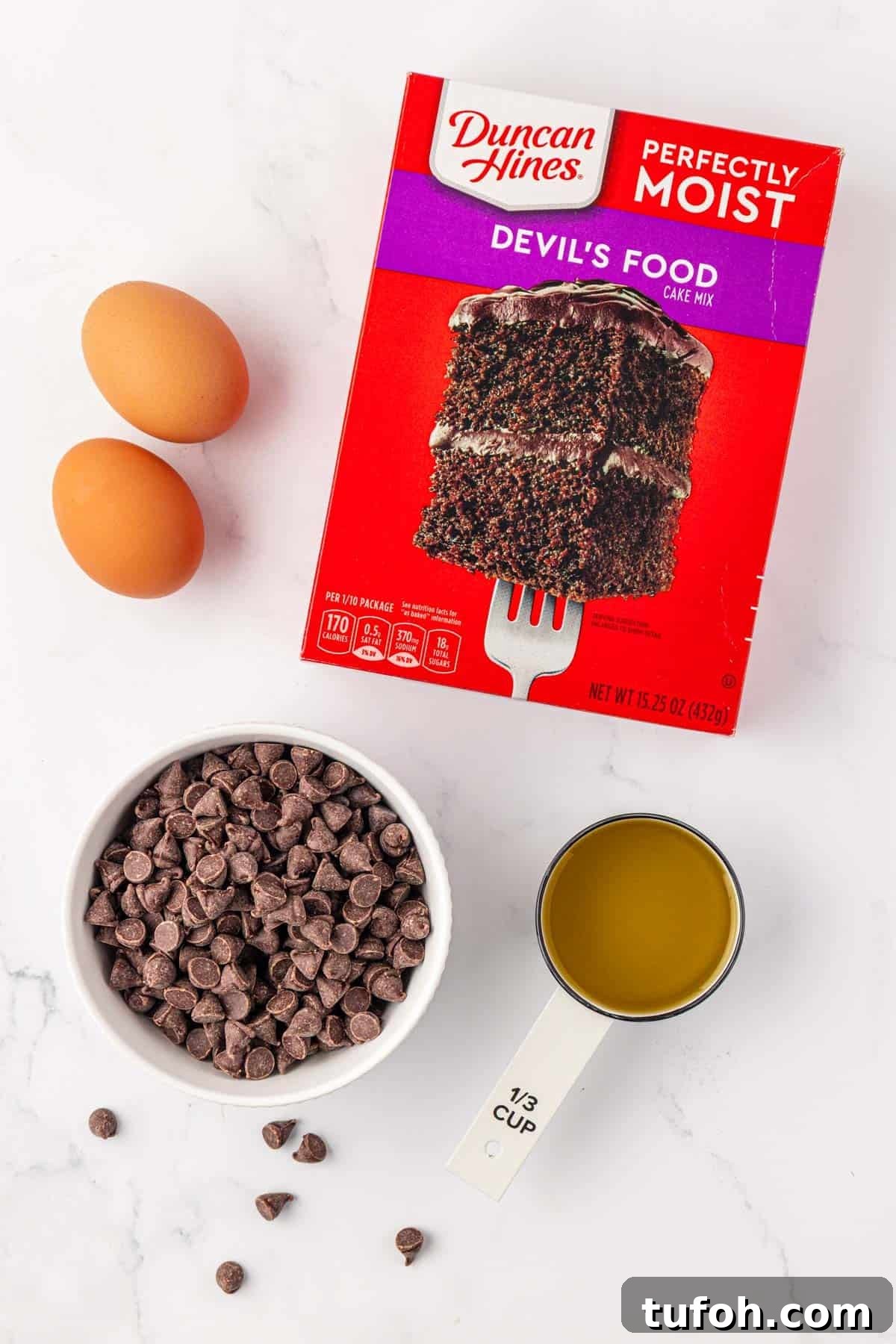 ingredients to make chocolate cake mix cookies