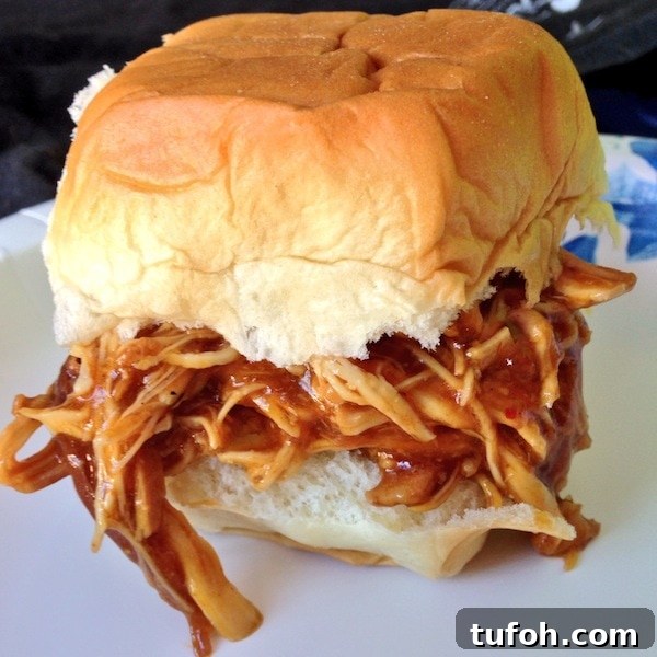 Slow-Cooker BBQ Chicken with Tangy Italian Dressing 4 Zesty BBQ Chicken Sliders on a King's Hawaiian Roll
