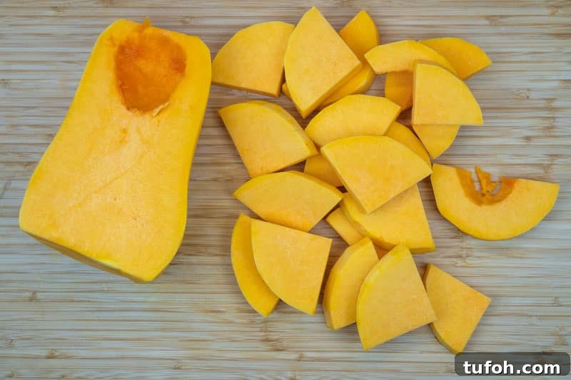 Prepping the butternut squash