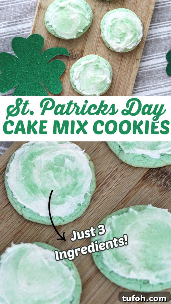 St. Patrick's Day Cookies - A super easy cookie recipe made with cake mix - only three ingredients! St Patricks Day Food #cookies #stpatricksday #green #cakemixcookies #food #yummy
