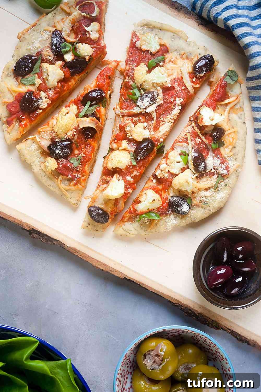 "Cheese on Bottom" Pizza with Fennel, Cauliflower, and Olives