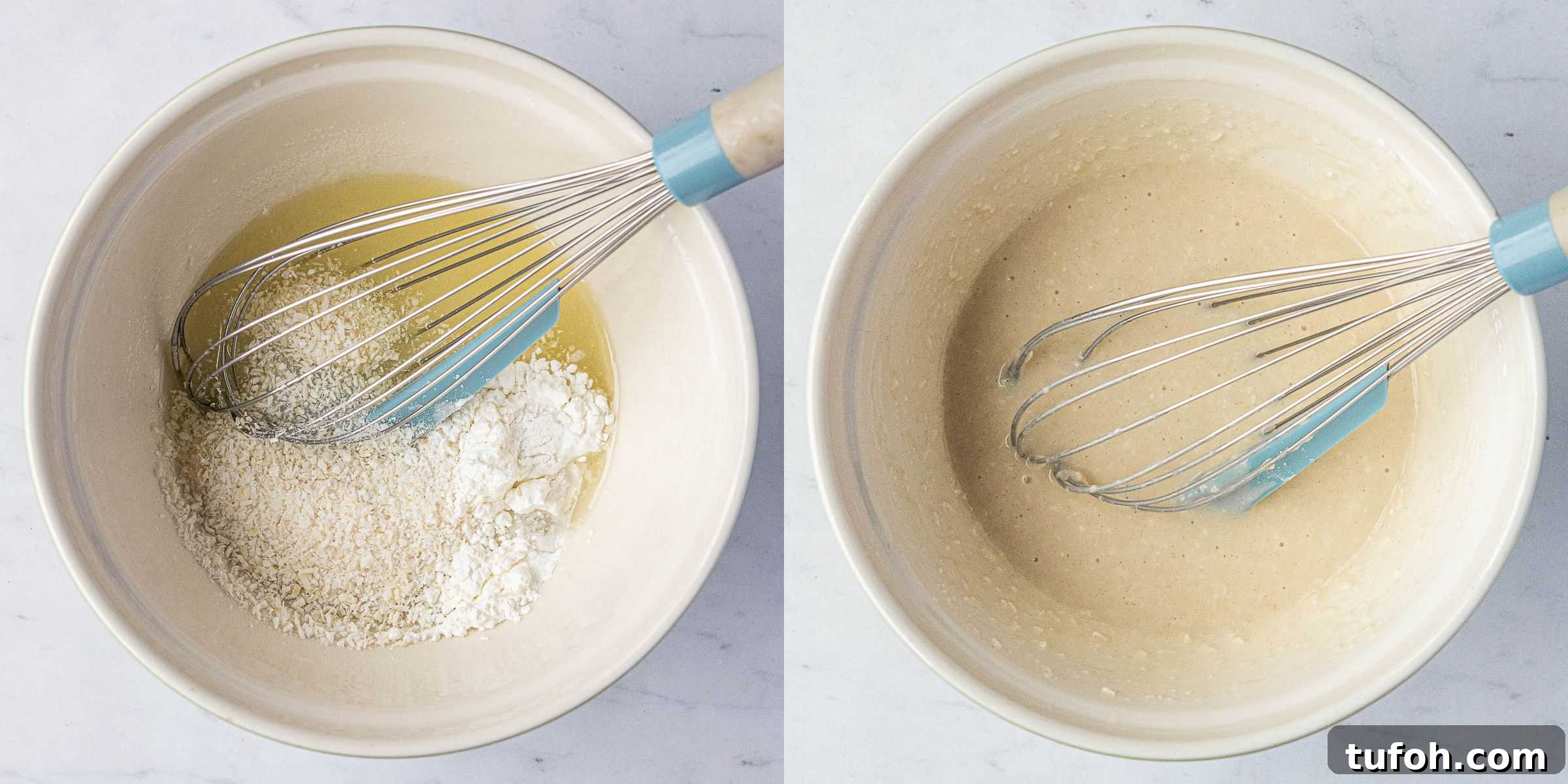 Vegan Berry & Coconut Steamed Puddings Recipe 6 Step 3, a 2 image collage of making the batter.