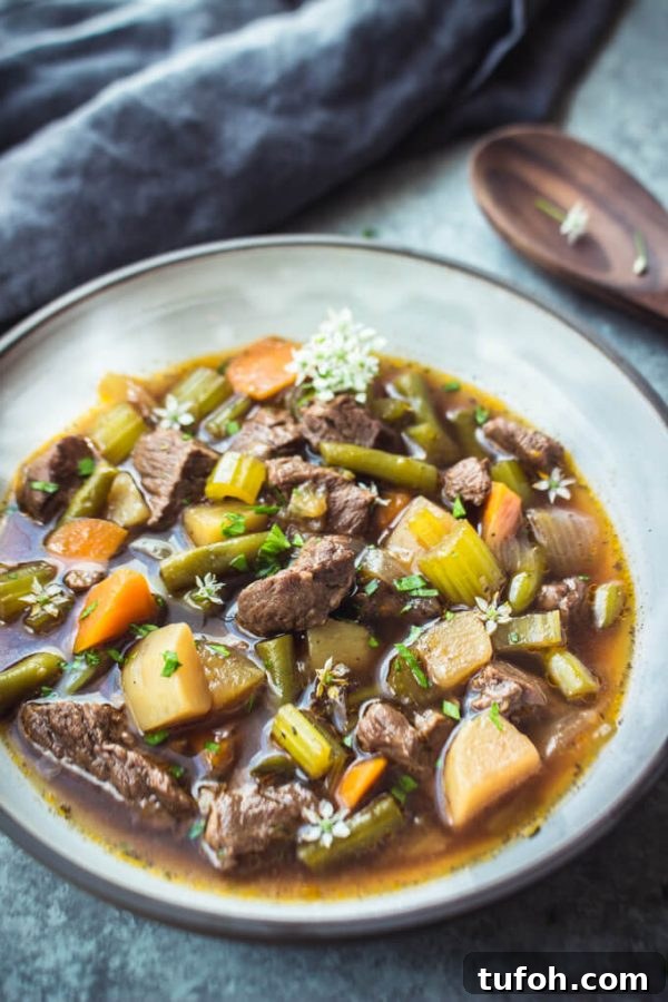 Hearty Vegetable Beef Soup made in the Instant Pot. #soup #instantpot #vegetablebeef #beef #lowcarb #keto