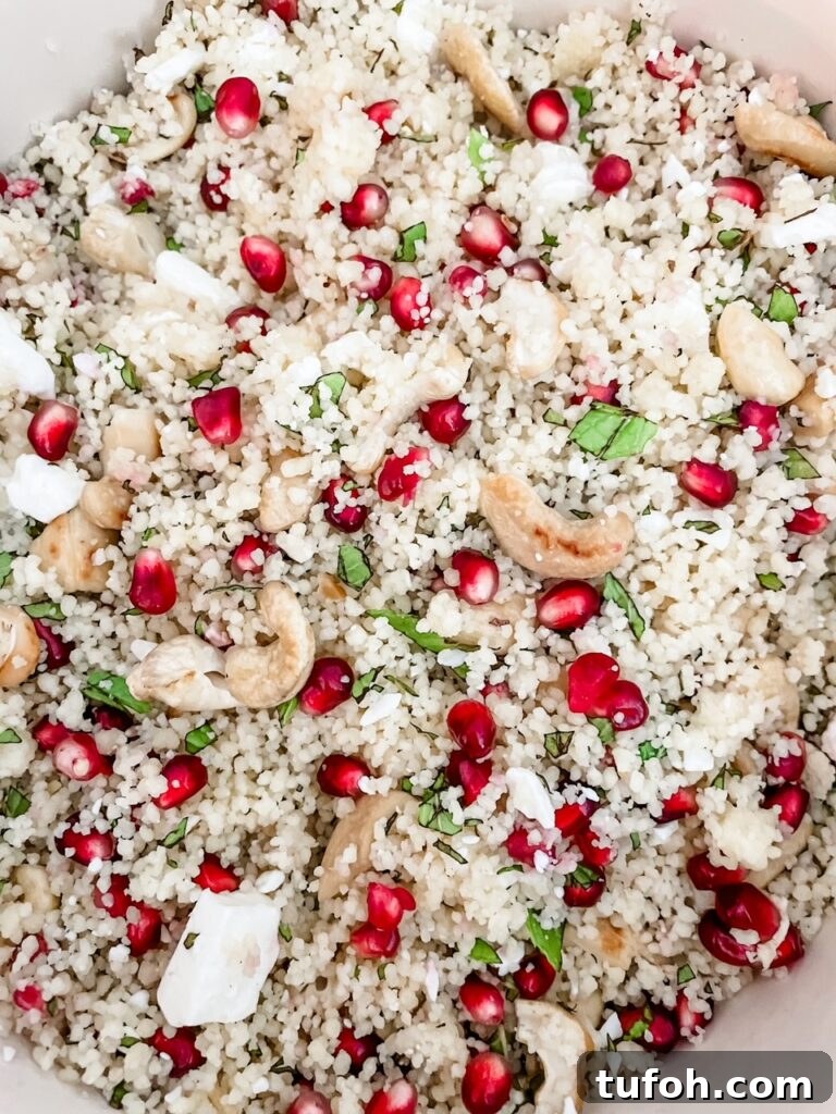 Pomegranate Mint Couscous Salad with Citrus Dressing 2 The finished Couscous Recipe