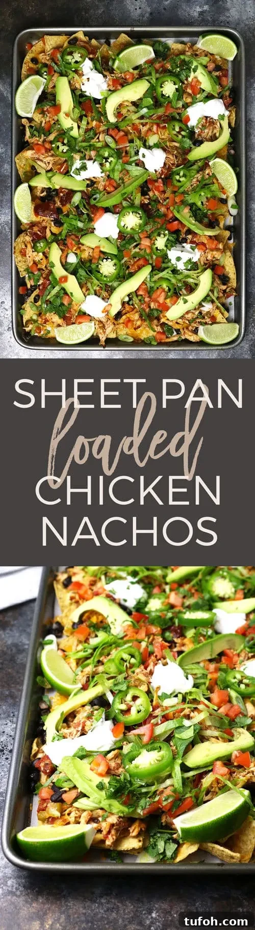 Sheet Pan Chicken Nachos with Loaded Toppings 9 sheet pan loaded chicken nachos pinterest image