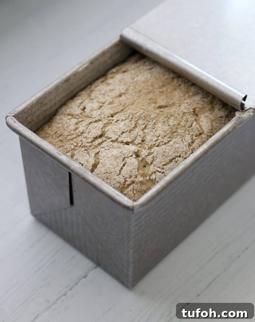 Sourdough Danish Rugbrød Rye Loaf Recipe 8 Rye bread dough rising in a loaf pan