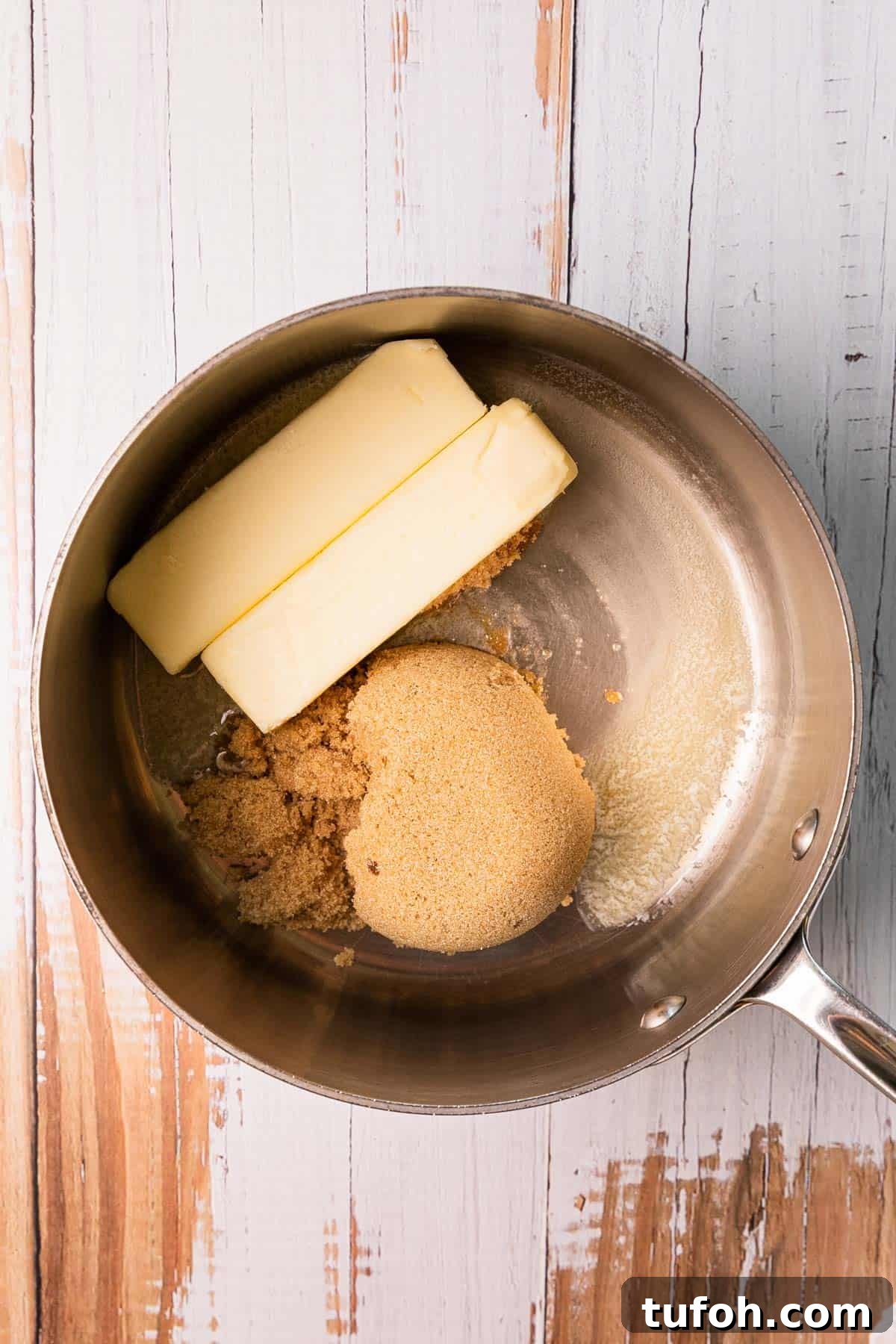 Graham Cracker Praline Recipe — Crunchy Caramel Candy Tutorial 5 Melting butter and brown sugar together in sauce pan.