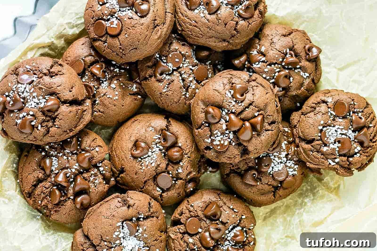 21 Kid-Friendly Treats to Make Together (Simple Recipes) 14 Horizontal overhead shot of a platter of chocolate chocolate chip cookies.