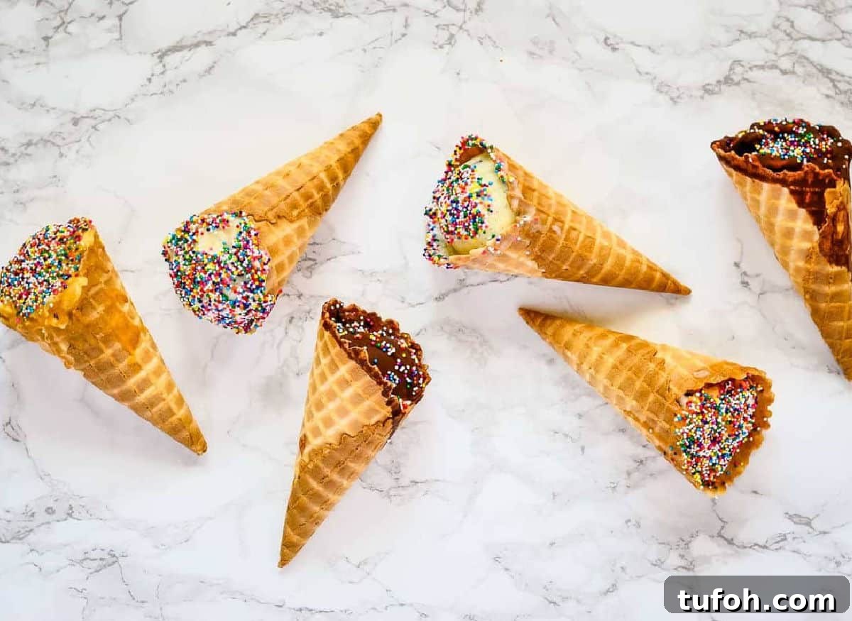 21 Kid-Friendly Treats to Make Together (Simple Recipes) 15 Overhead shot of 6 cones, two in chocolate, two peanut butter, two vanilla.