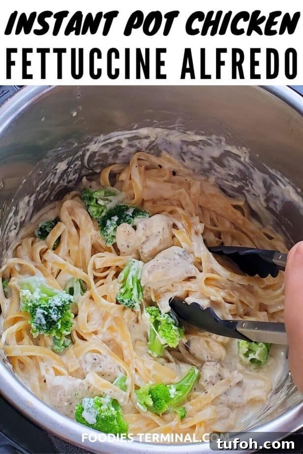 Creamy Instant Pot Chicken Fettuccine Alfredo with Broccoli 9 instant pot chicken fettuccine alfredo with broccoli in ready in instant pot with a tong