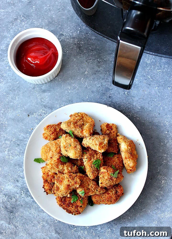 Air Fryer Chicken Nuggets Recipe - healthier option for a kid-friendly dinner! Easy homemade chicken nuggets, breaded and baked in an air fryer. Air Fryer Chicken Nuggets Recipe - healthier option for a kid-friendly dinner! Easy homemade chicken nuggets, breaded and baked in an air fryer.