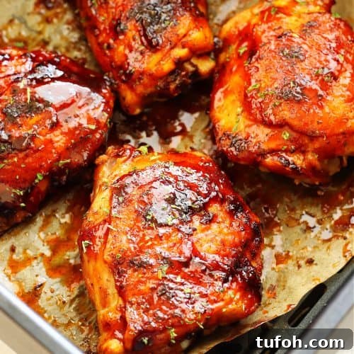 BBQ chicken thighs in the air fryer basket.