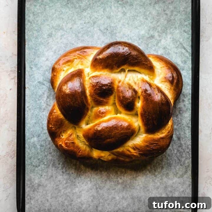 Baked round challah loaf