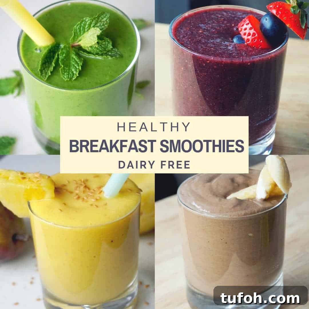 Dairy-Free Breakfast Smoothie Recipes for Busy Mornings 2 Healthy dairy free smoothies for breakfast with wholesome ingredients.