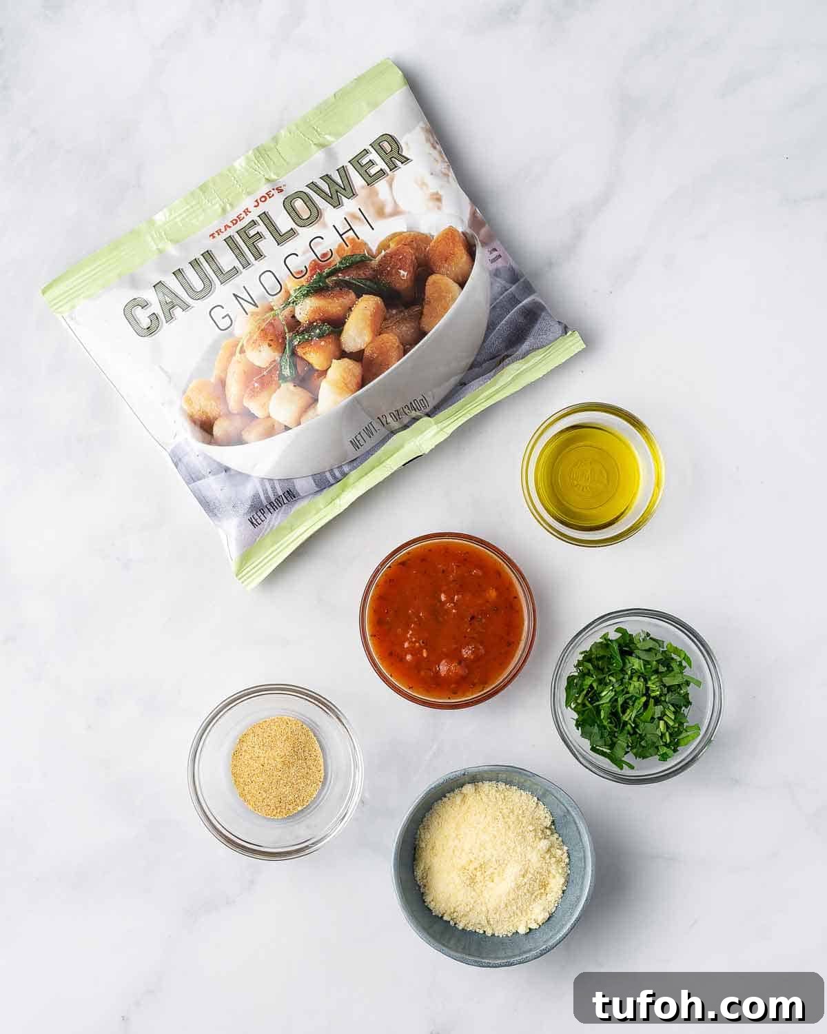 Ingredients needed to make air fryer cauliflower gnocchi.