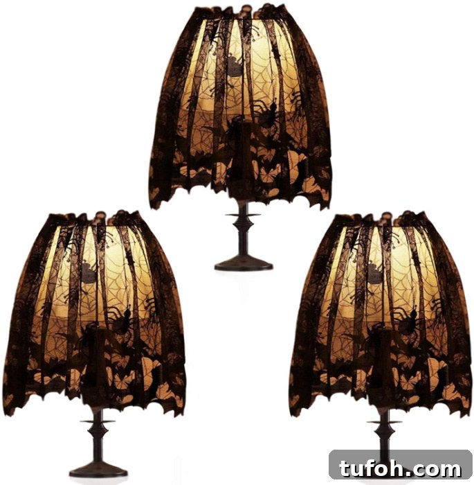 Spooky Halloween Lampshade Covers with Bats and Spiders 11 Three-pack display