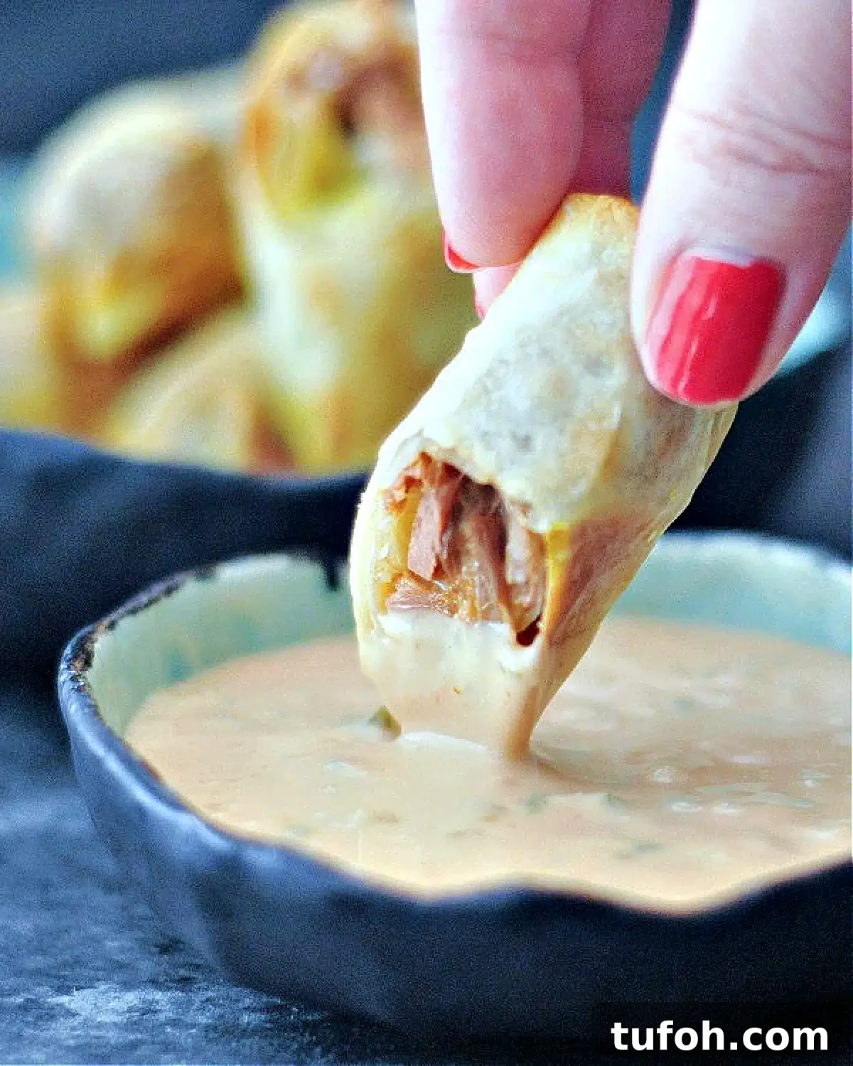 Vegan Thousand Island Dressing @spabettie #dairyfree #glutenfree #vegan #frysauce An air fried Reuben flavored egg roll dipped into a bowl of Thousand Island dressing.
