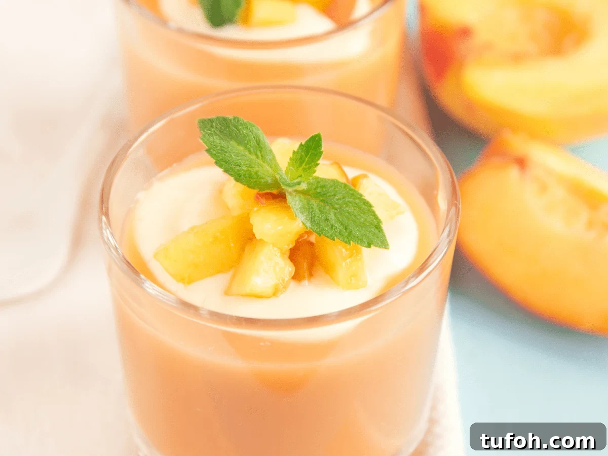 Peach drink with peach schnapps and mint.